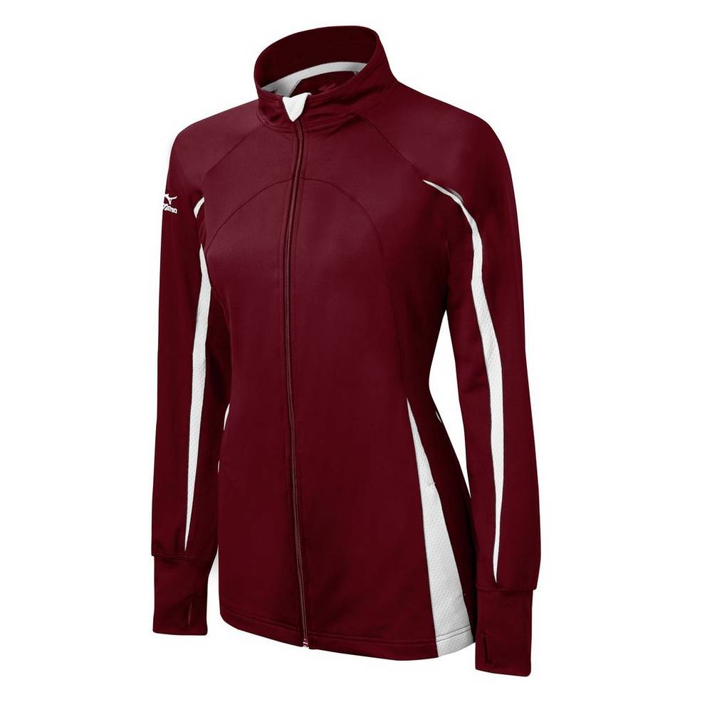 Womens Mizuno Elite 9 Focus Full-Zip Jacket Burgundy/White Philippines (MIZOST459)